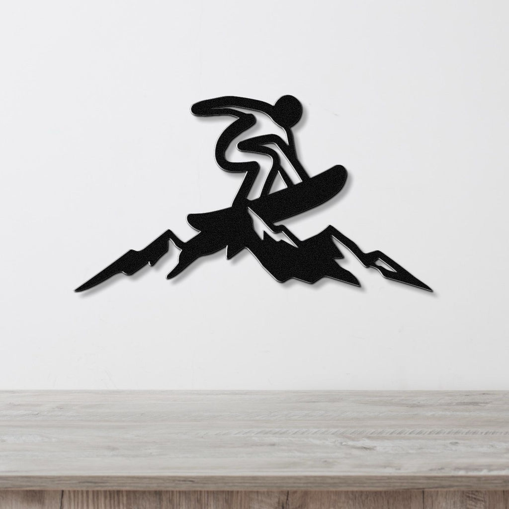 Snowboarder with Mountains Metal Wall Art