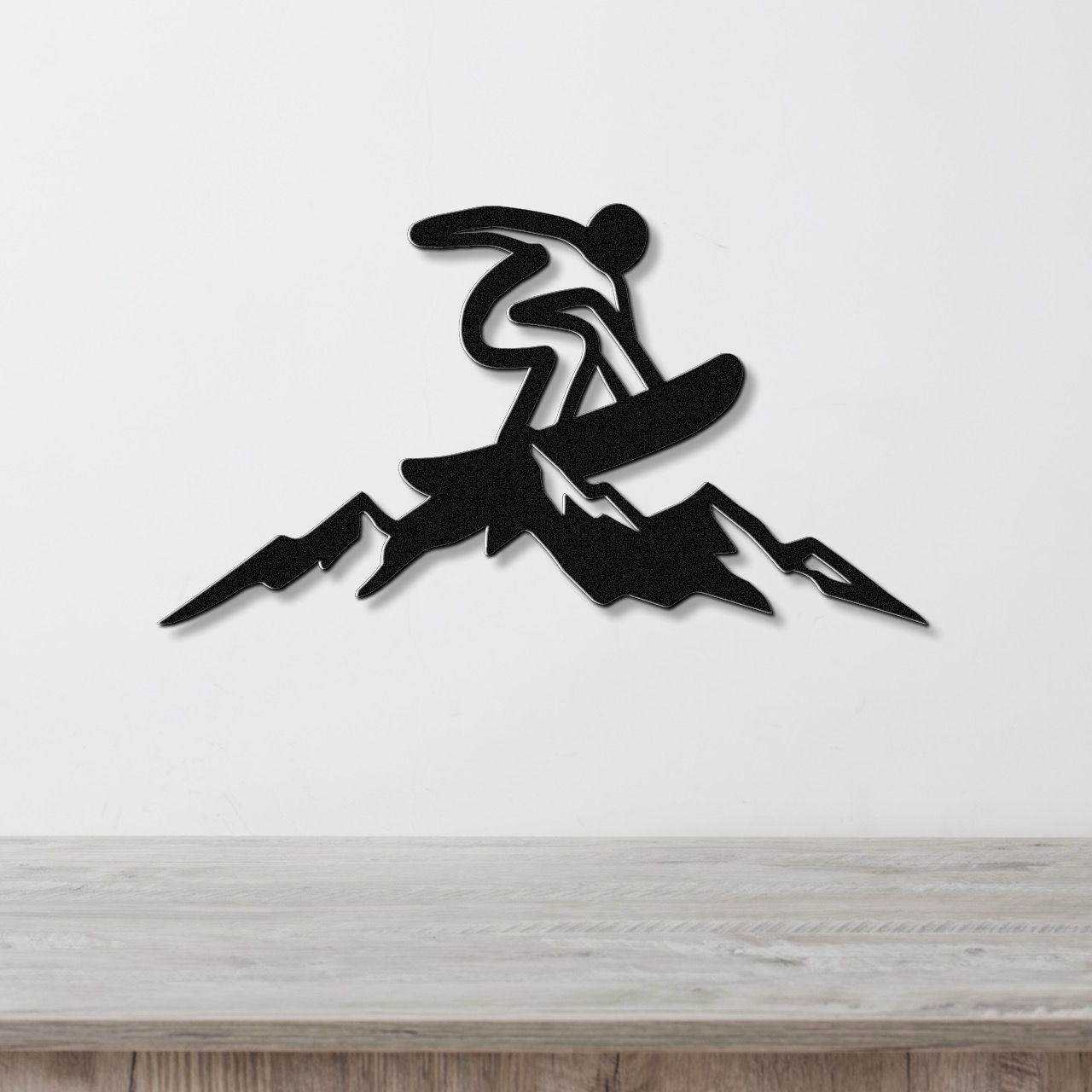 Snowboarder with Mountains Metal Wall Art