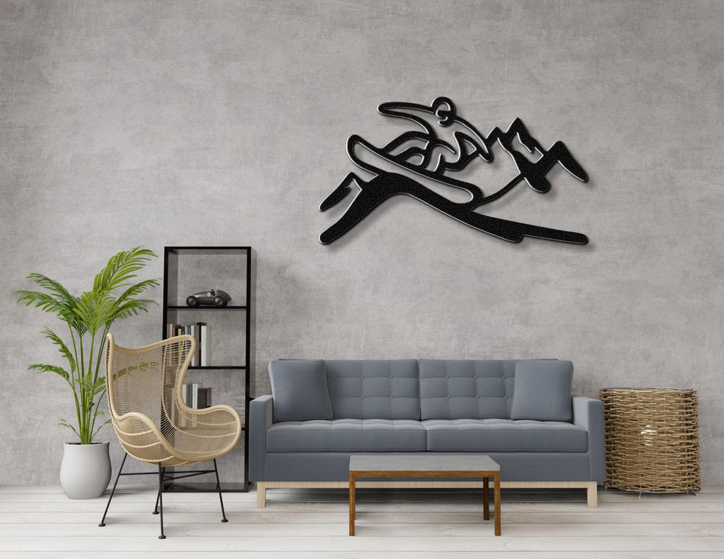 Snowboarder with Mountains Metal Wall Art