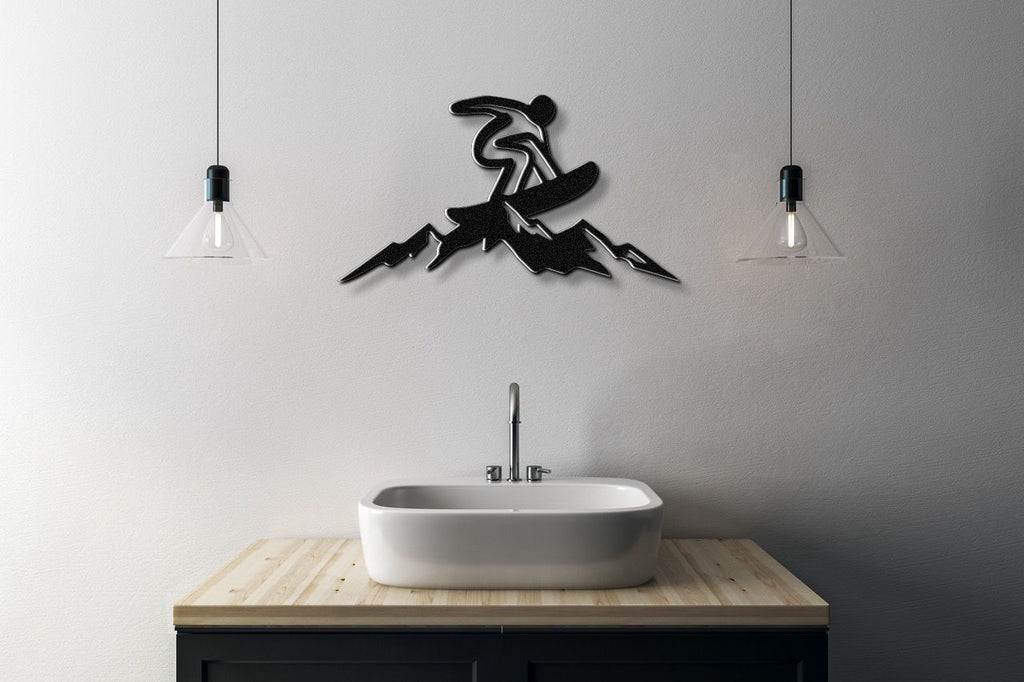 Snowboarder with Mountains Metal Wall Art