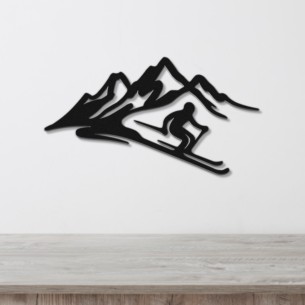 Skier and Mountain Metal Wall Art