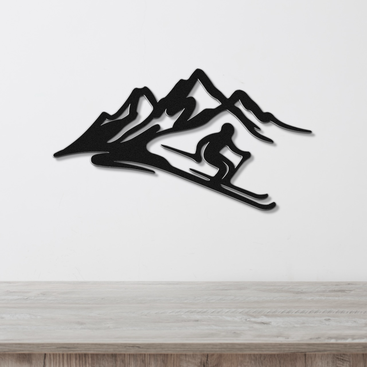 Skier and Mountain Metal Wall Art