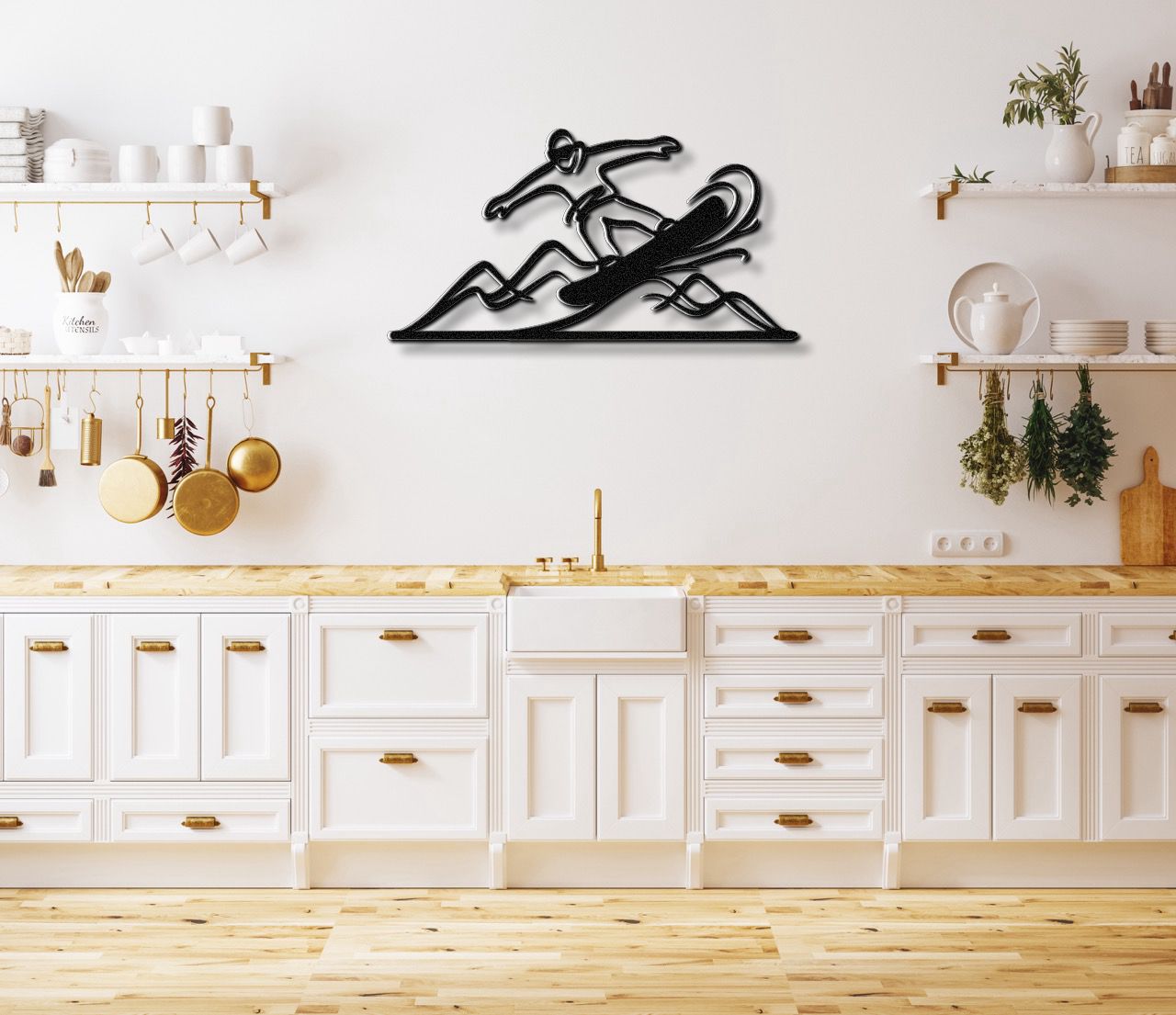 Snowboarder with Mountains Metal Wall Art