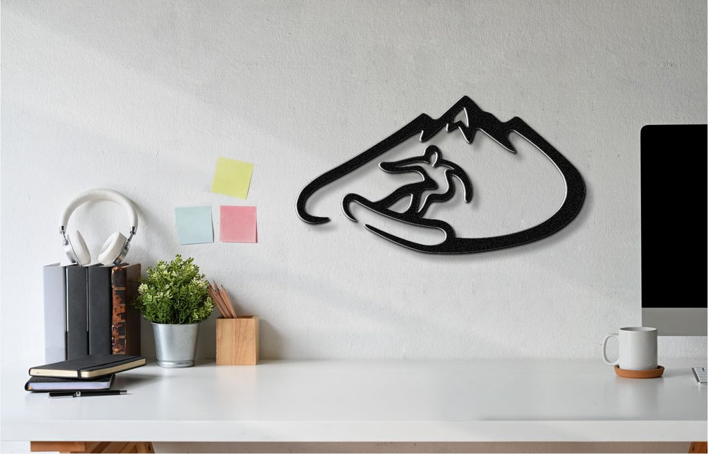 Snowboarder with Mountains Metal Wall Art