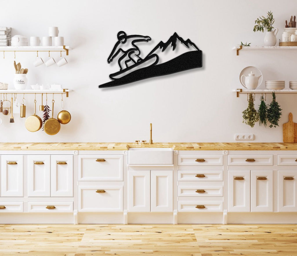 Snowboarder with Mountains Metal Wall Art