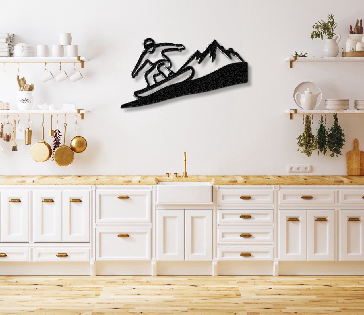 Snowboarder with Mountains Metal Wall Art