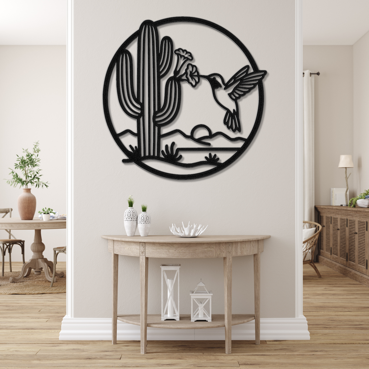 Hummingbird and Saguaro Metal Wall Art