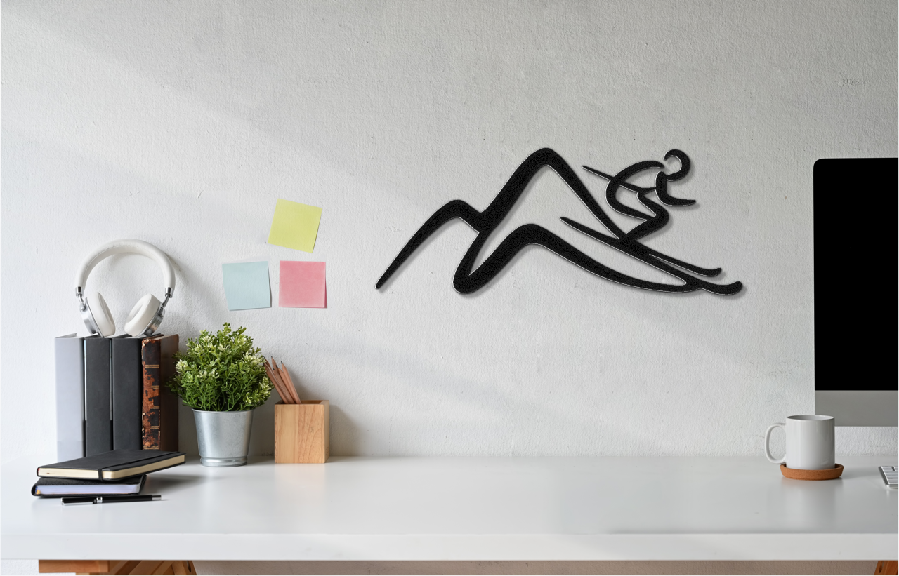 Skier and Mountain Metal Wall Art