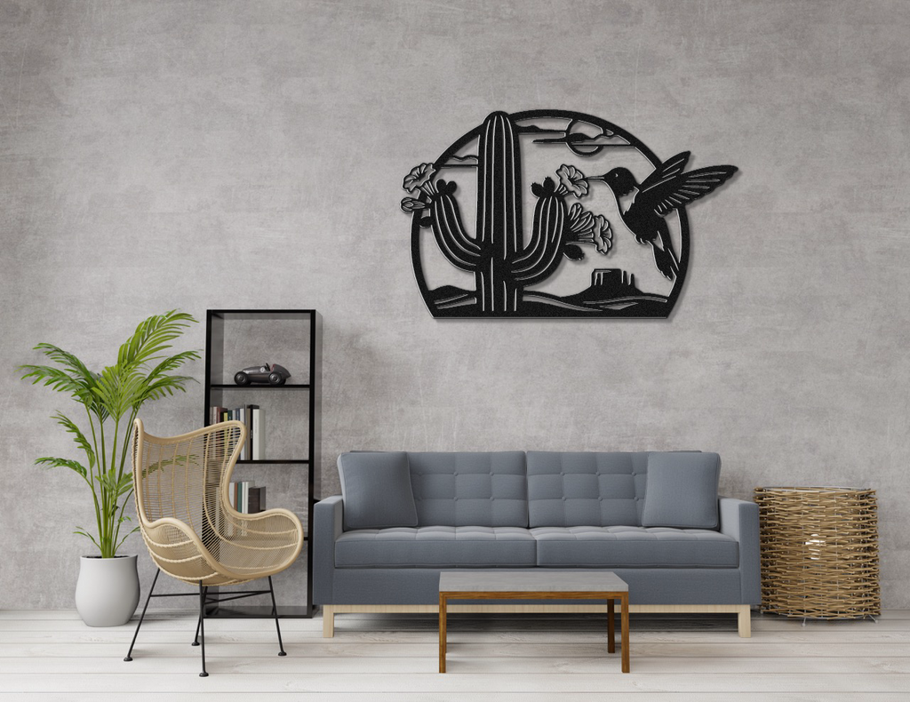 Hummingbird and Saguaro Metal Wall Art