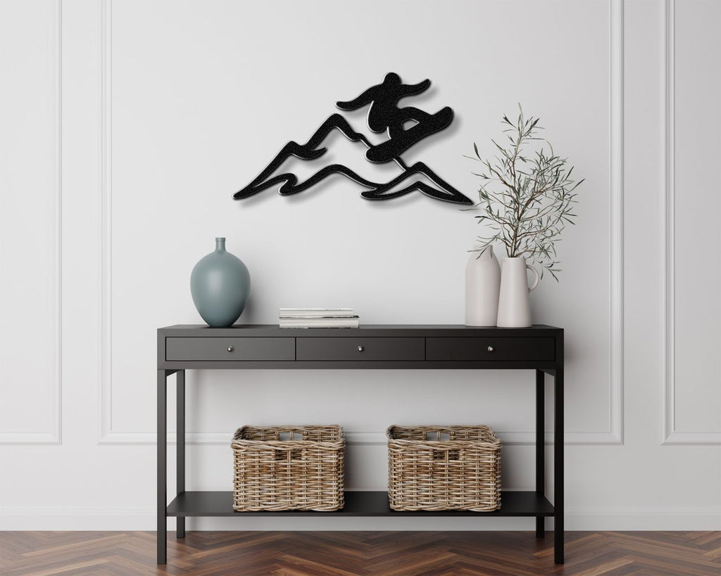 Snowboarder with Mountains Metal Wall Art