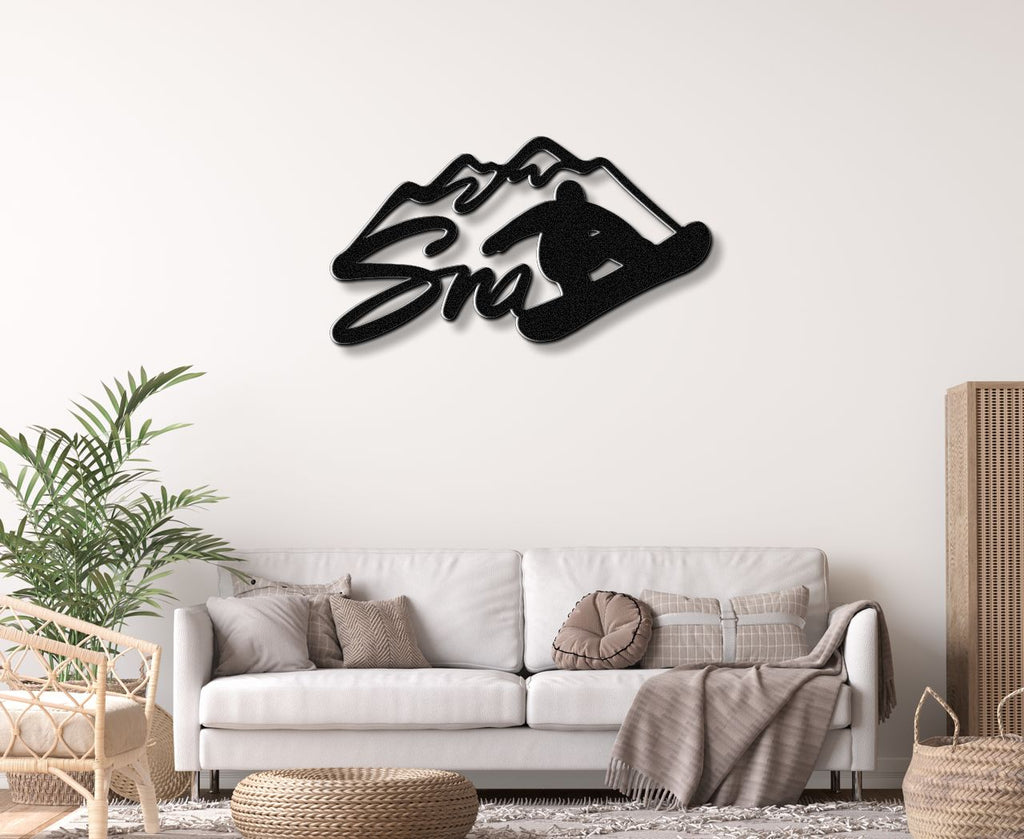 Snowboarder with Mountains Metal Wall Art