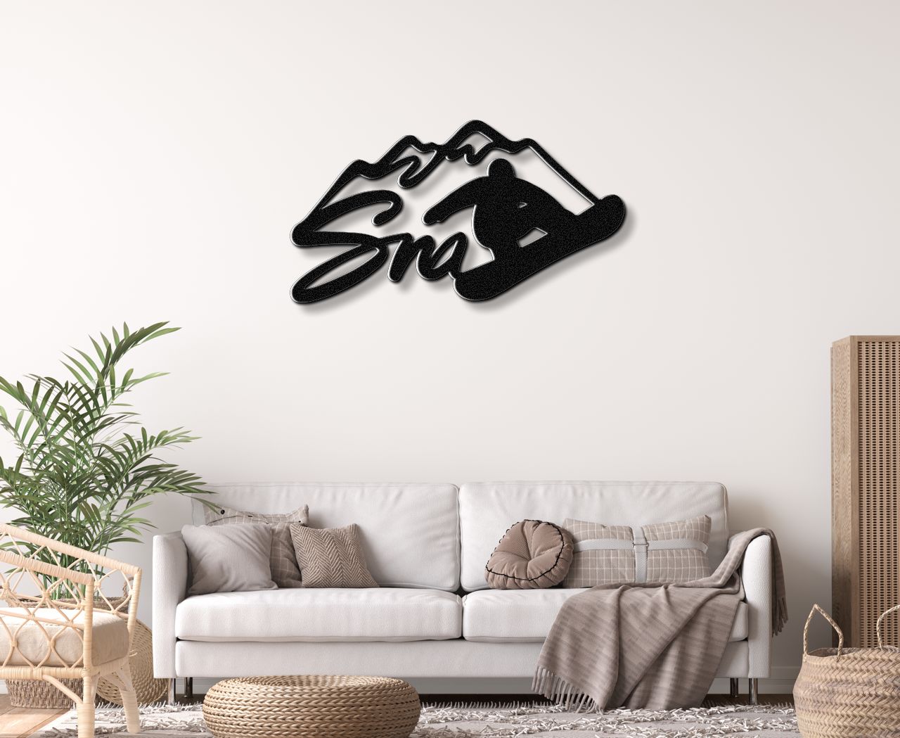 Snowboarder with Mountains Metal Wall Art