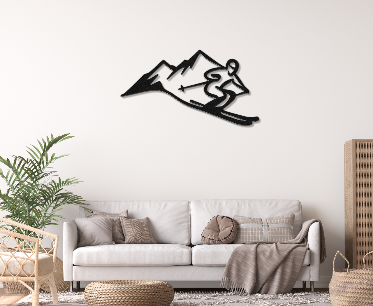 Skier and Mountain Metal Wall Art