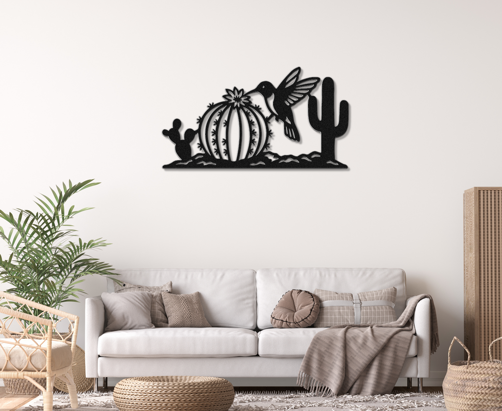 Hummingbird and Cactus Metal Wall Art