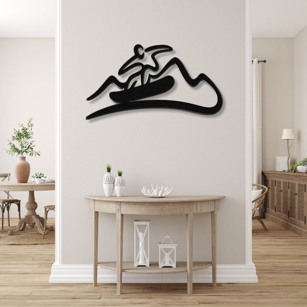 Snowboarder with Mountains Metal Wall Art