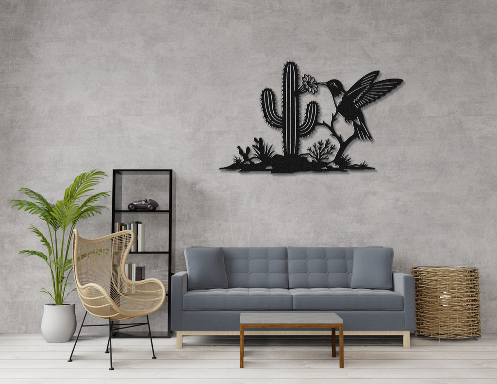 Hummingbird and Saguaro Metal Wall Art