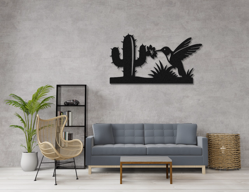 Hummingbird and Saguaro Metal Wall Art