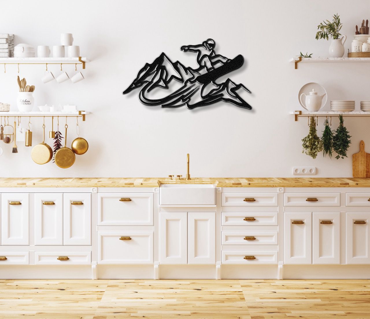 Snowboarder with Mountains Metal Wall Art