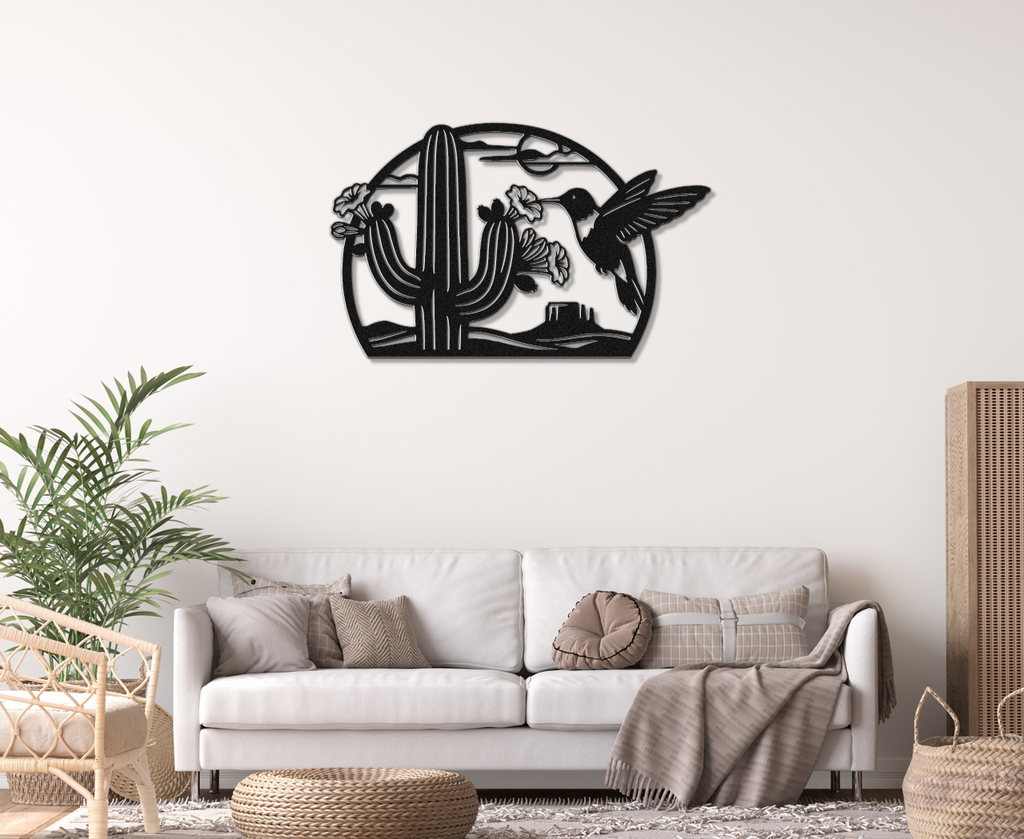 Hummingbird and Saguaro Metal Wall Art