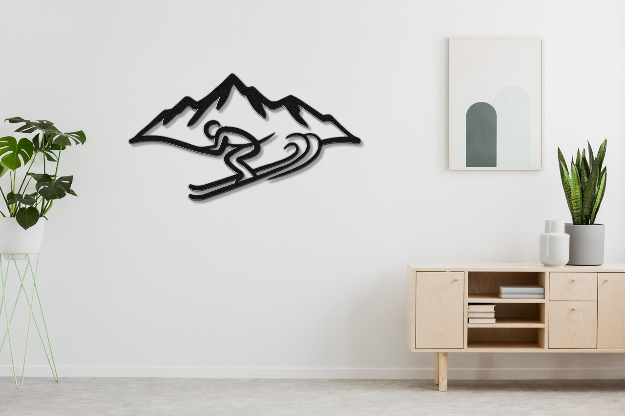 Skier and Mountain Metal Wall Art
