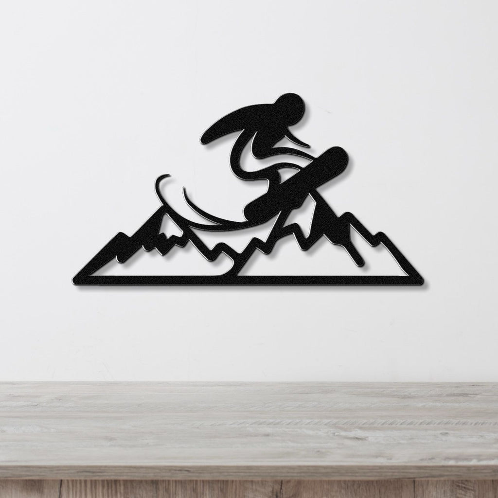 Snowboarder with Mountains Metal Wall Art