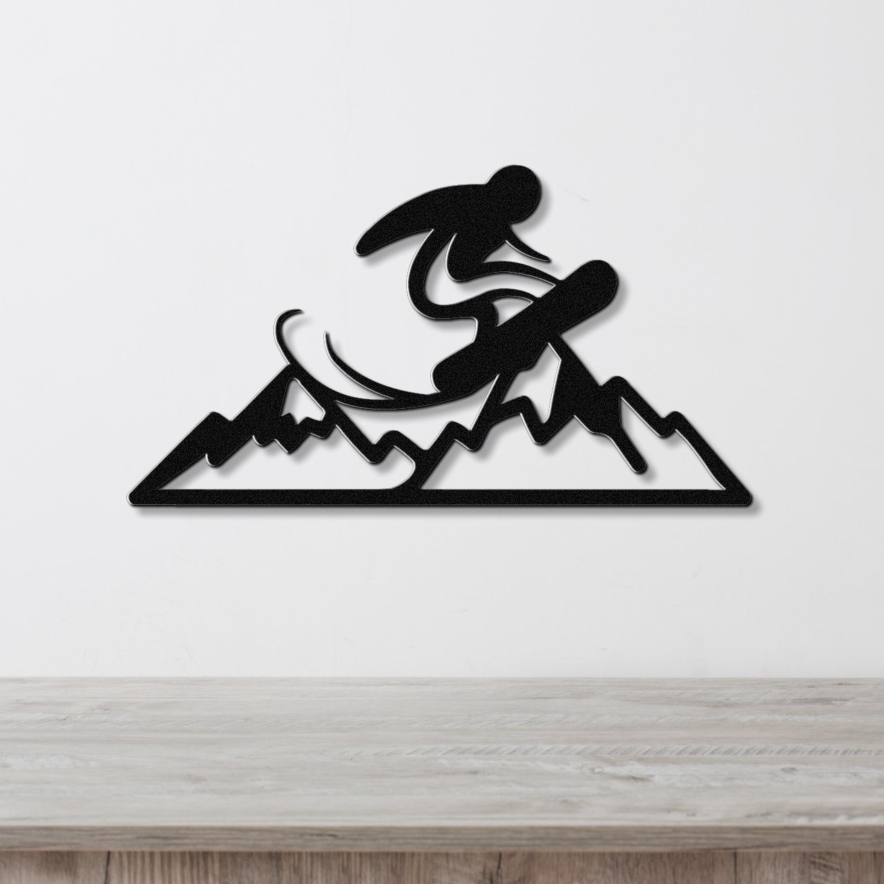 Snowboarder with Mountains Metal Wall Art
