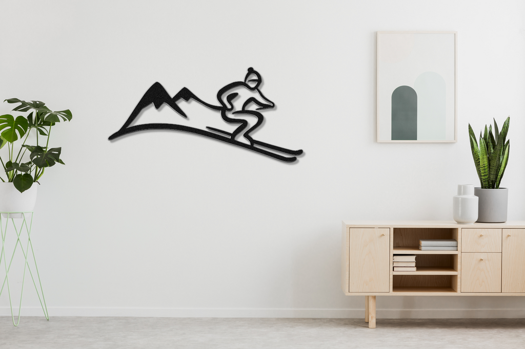 Skier and Mountain Metal Wall Art