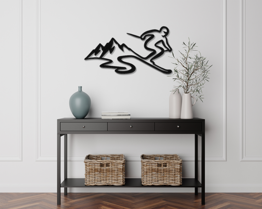 Skier and Mountain Metal Wall Art