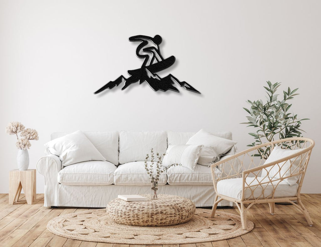Snowboarder with Mountains Metal Wall Art