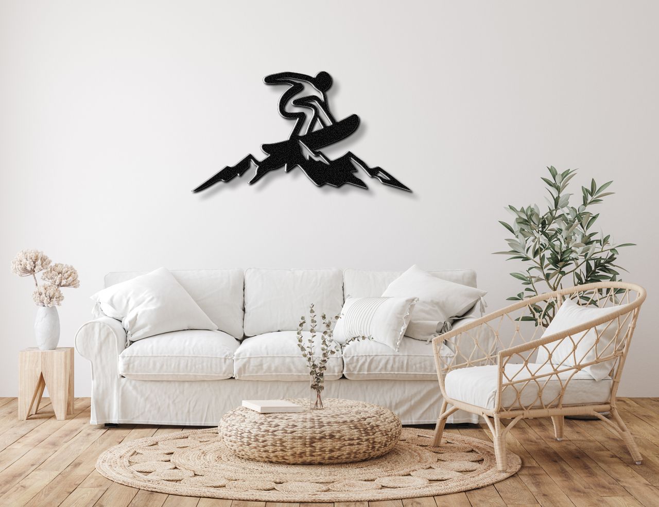 Snowboarder with Mountains Metal Wall Art