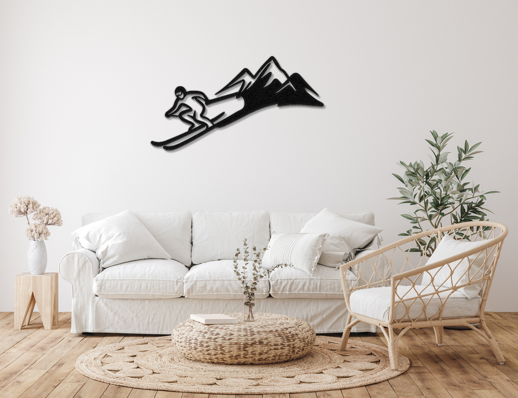 Skier and Mountain Metal Wall Art
