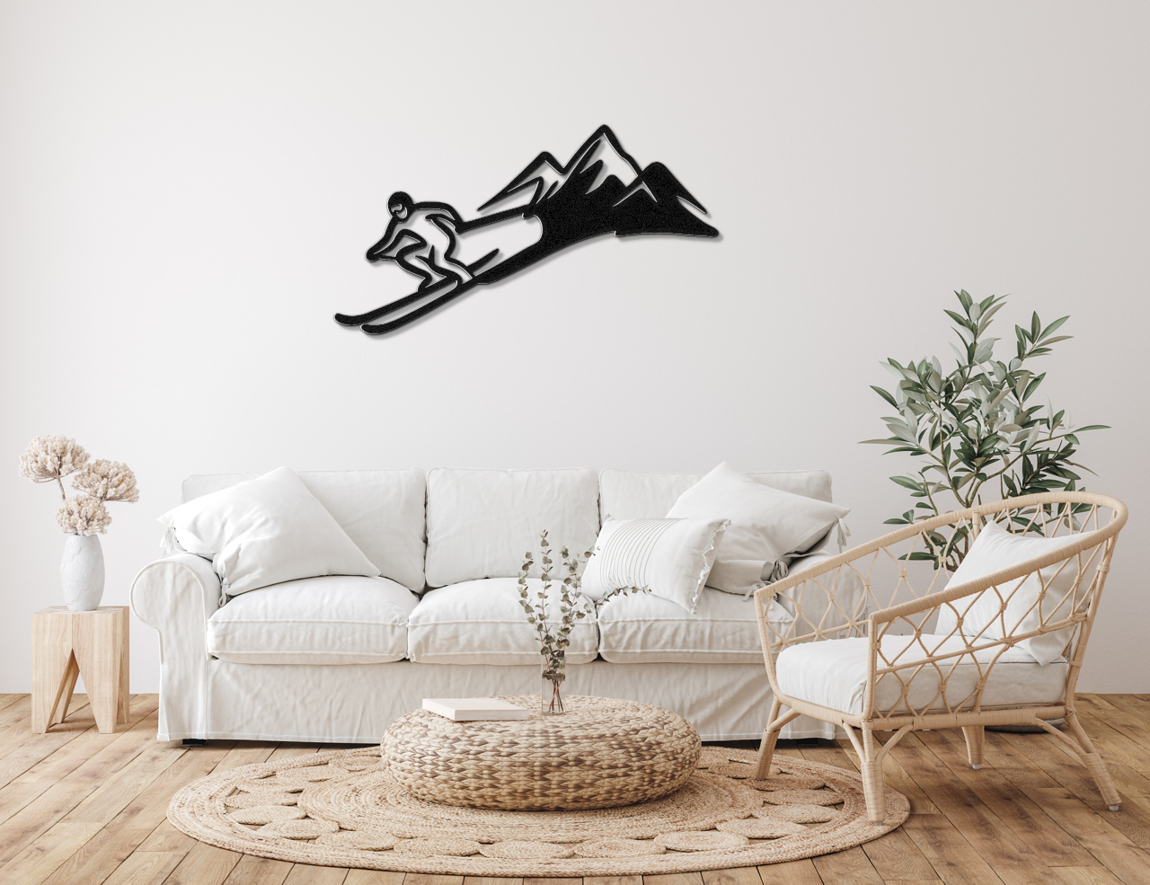 Skier and Mountain Metal Wall Art