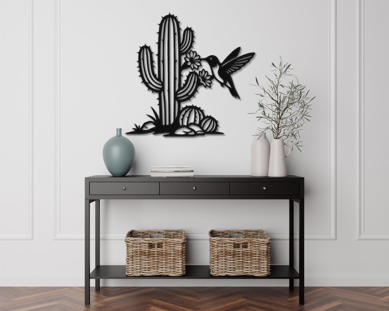 Hummingbird and Cactus Metal Wall Art