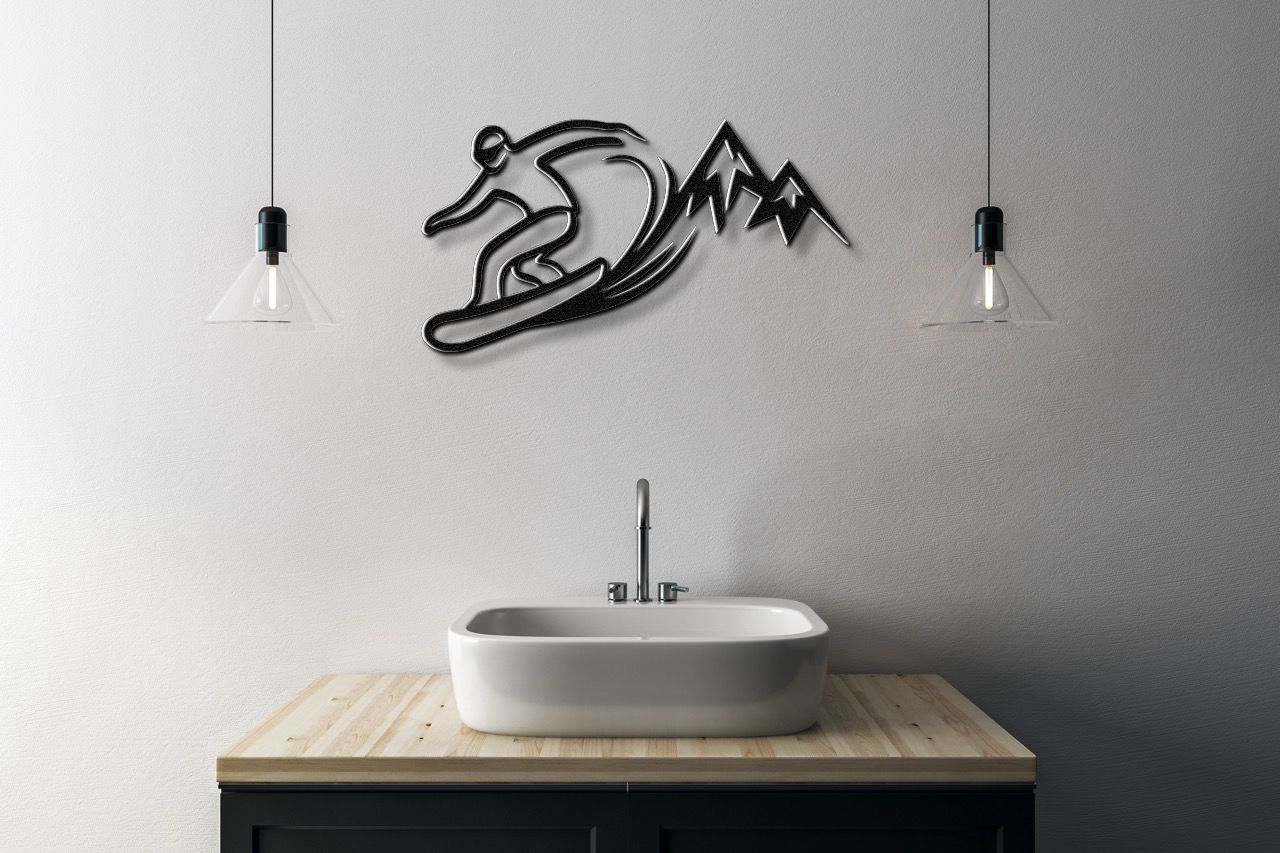 Snowboarder with Mountains Metal Wall Art