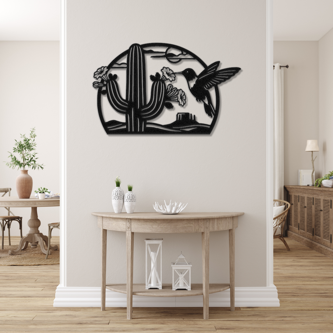 Hummingbird and Saguaro Metal Wall Art