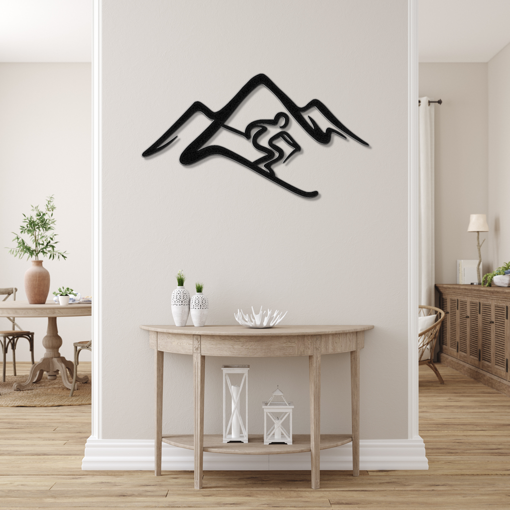 Skier and Mountain Metal Wall Art