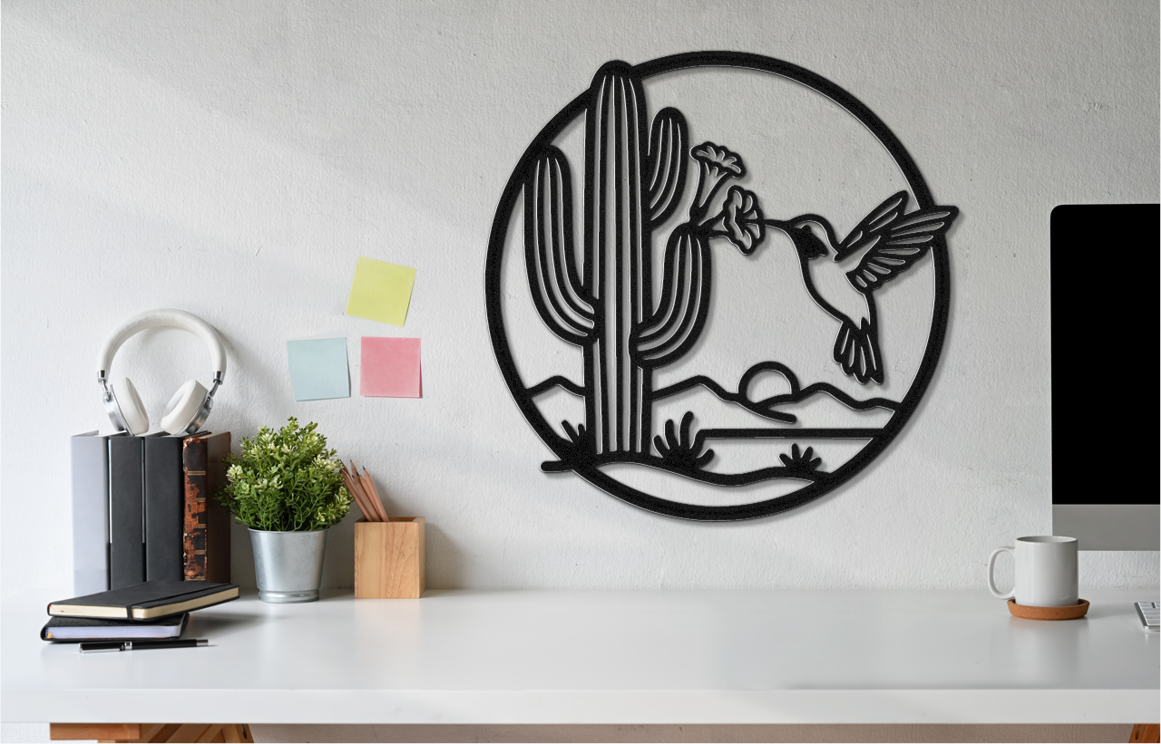 Hummingbird and Saguaro Metal Wall Art