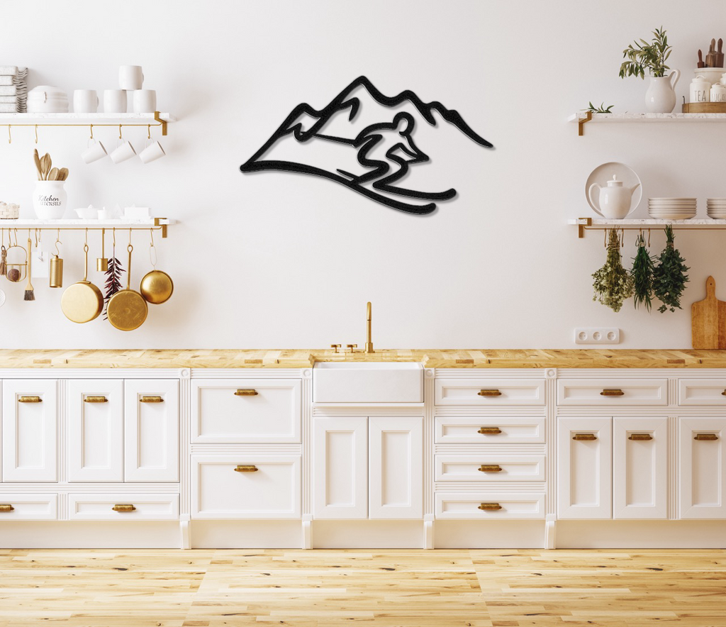 Skier and Mountain Metal Wall Art