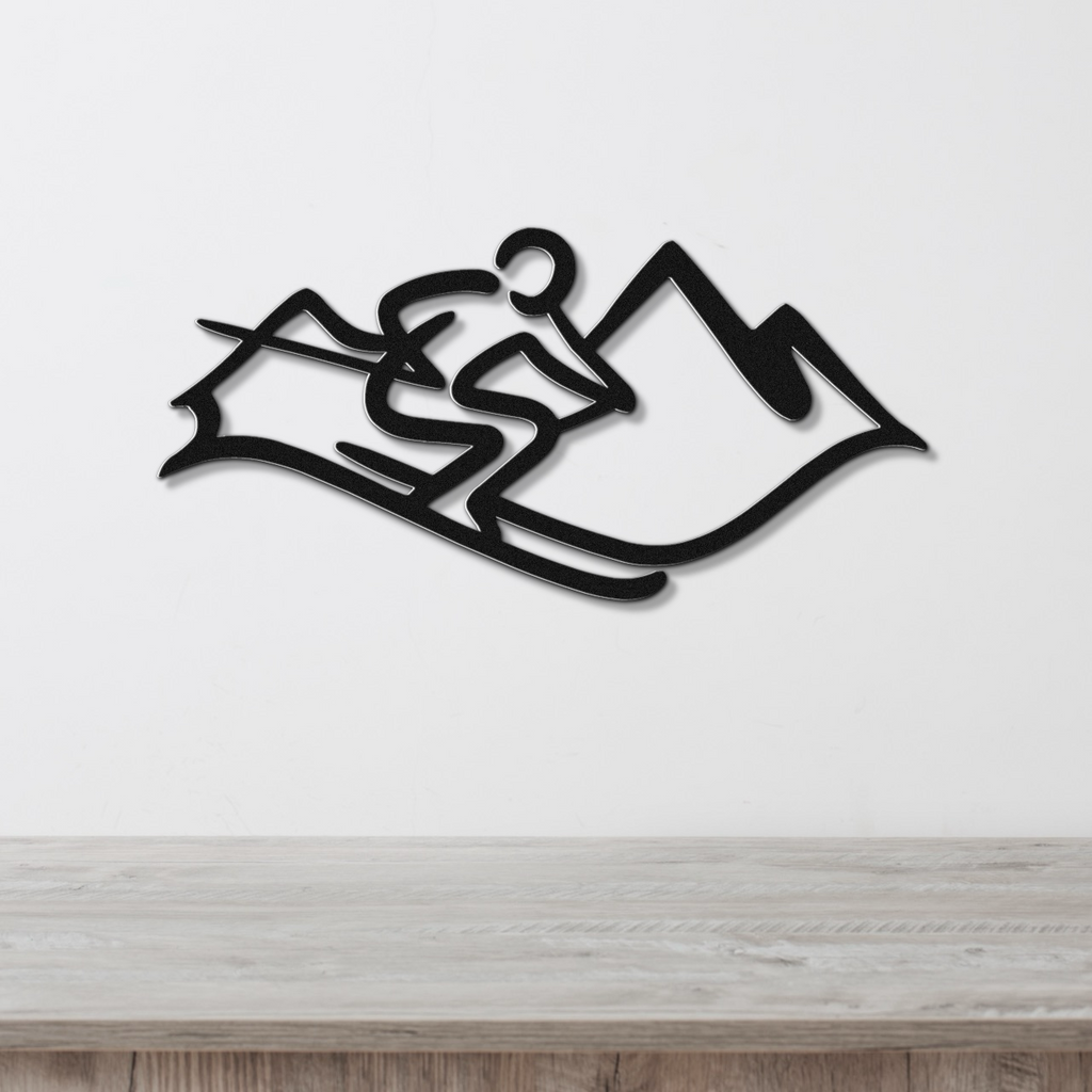 Skier and Mountain Metal Wall Art
