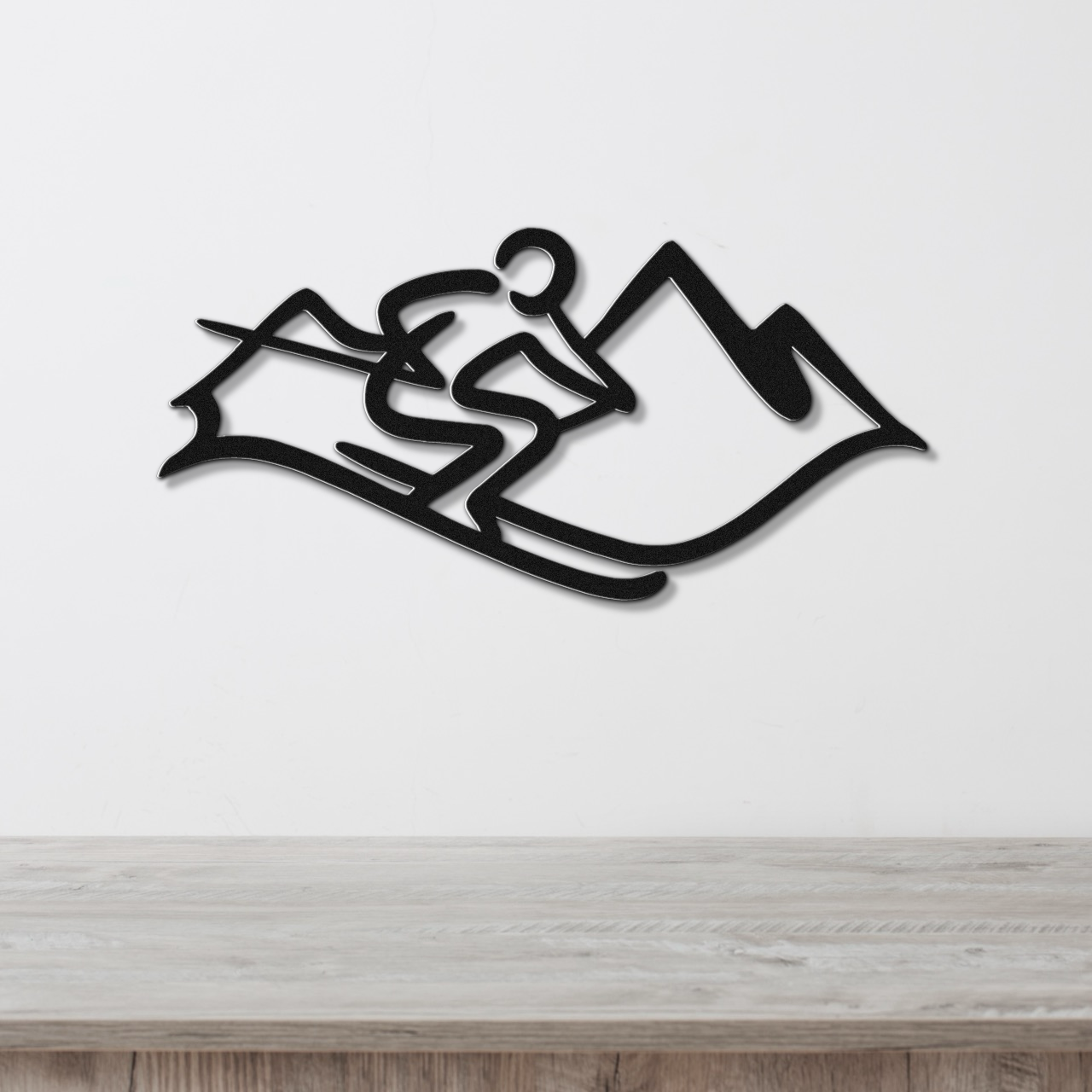 Skier and Mountain Metal Wall Art