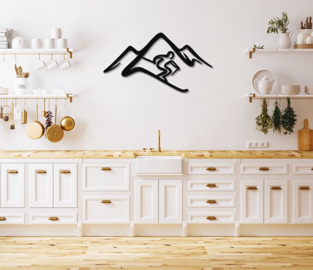 Skier and Mountain Metal Wall Art