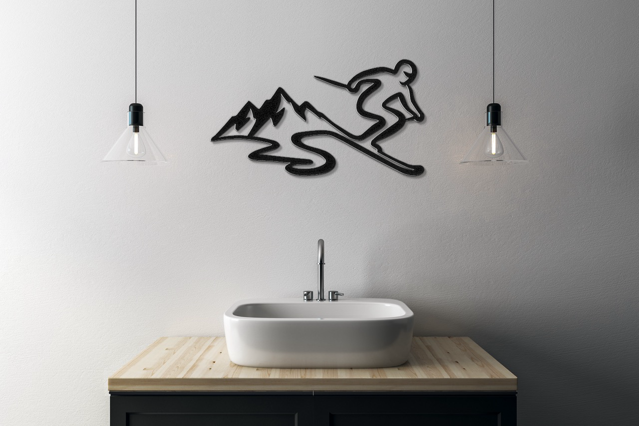 Skier and Mountain Metal Wall Art