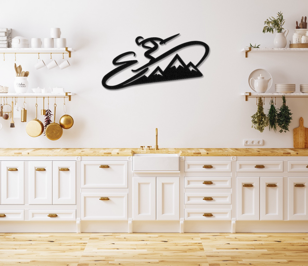Skier and Mountain Metal Wall Art