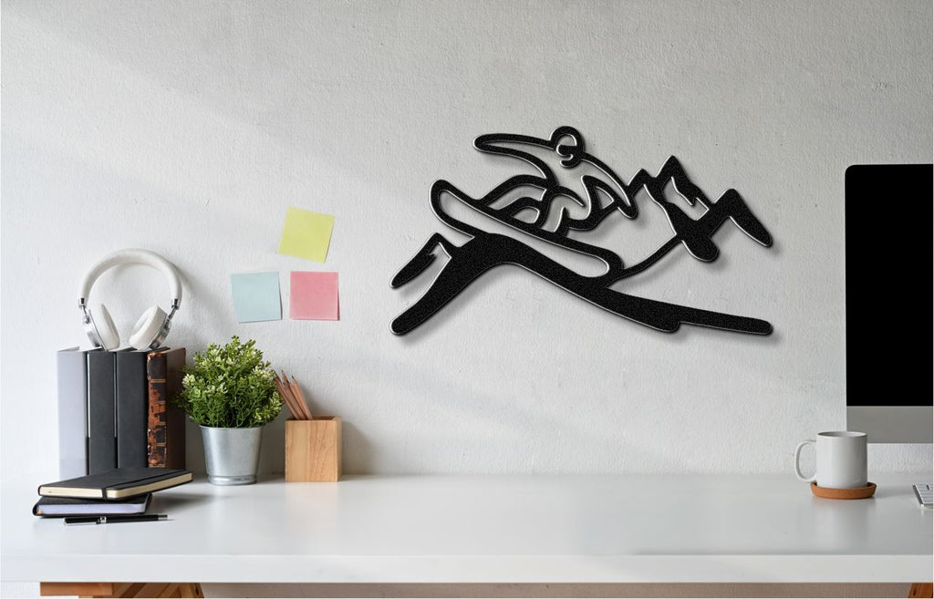Snowboarder with Mountains Metal Wall Art
