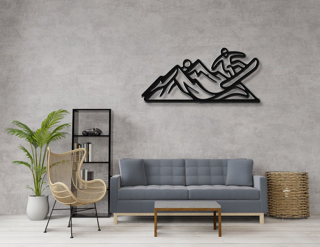 Snowboarder with Mountains Metal Wall Art