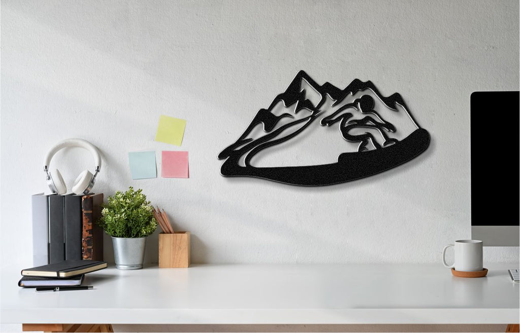 Snowboarder with Mountains Metal Wall Art