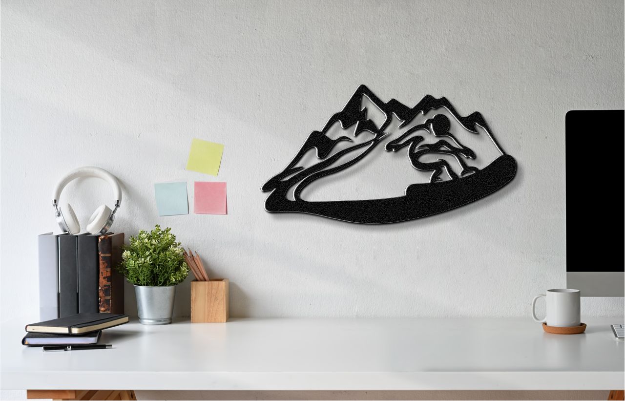 Snowboarder with Mountains Metal Wall Art