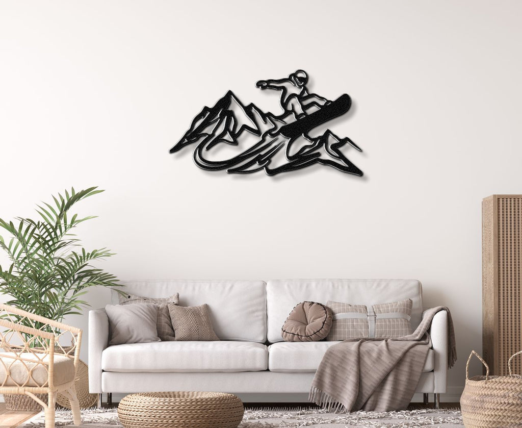 Snowboarder with Mountains Metal Wall Art