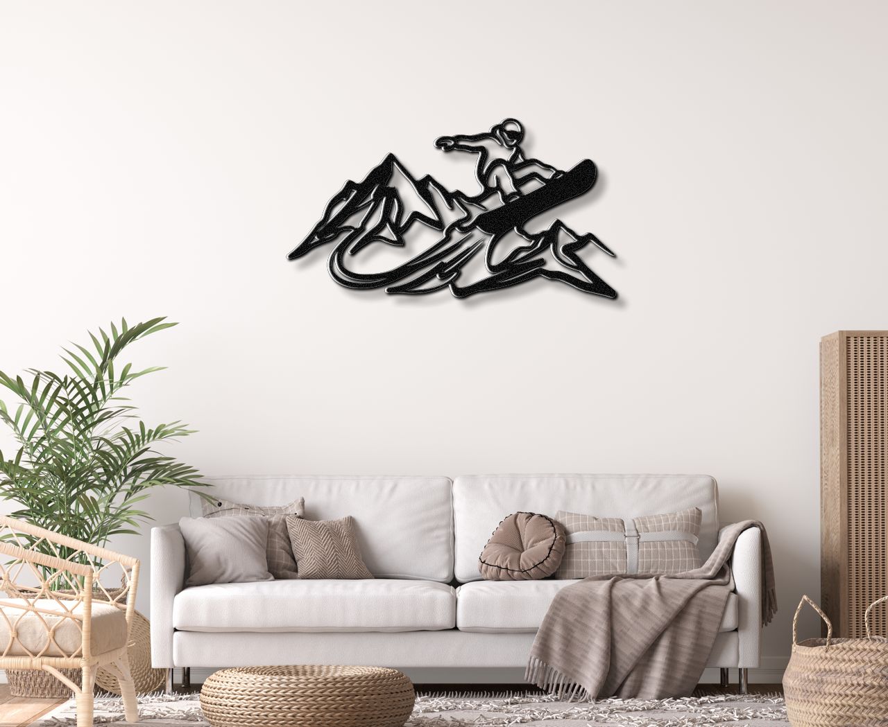 Snowboarder with Mountains Metal Wall Art