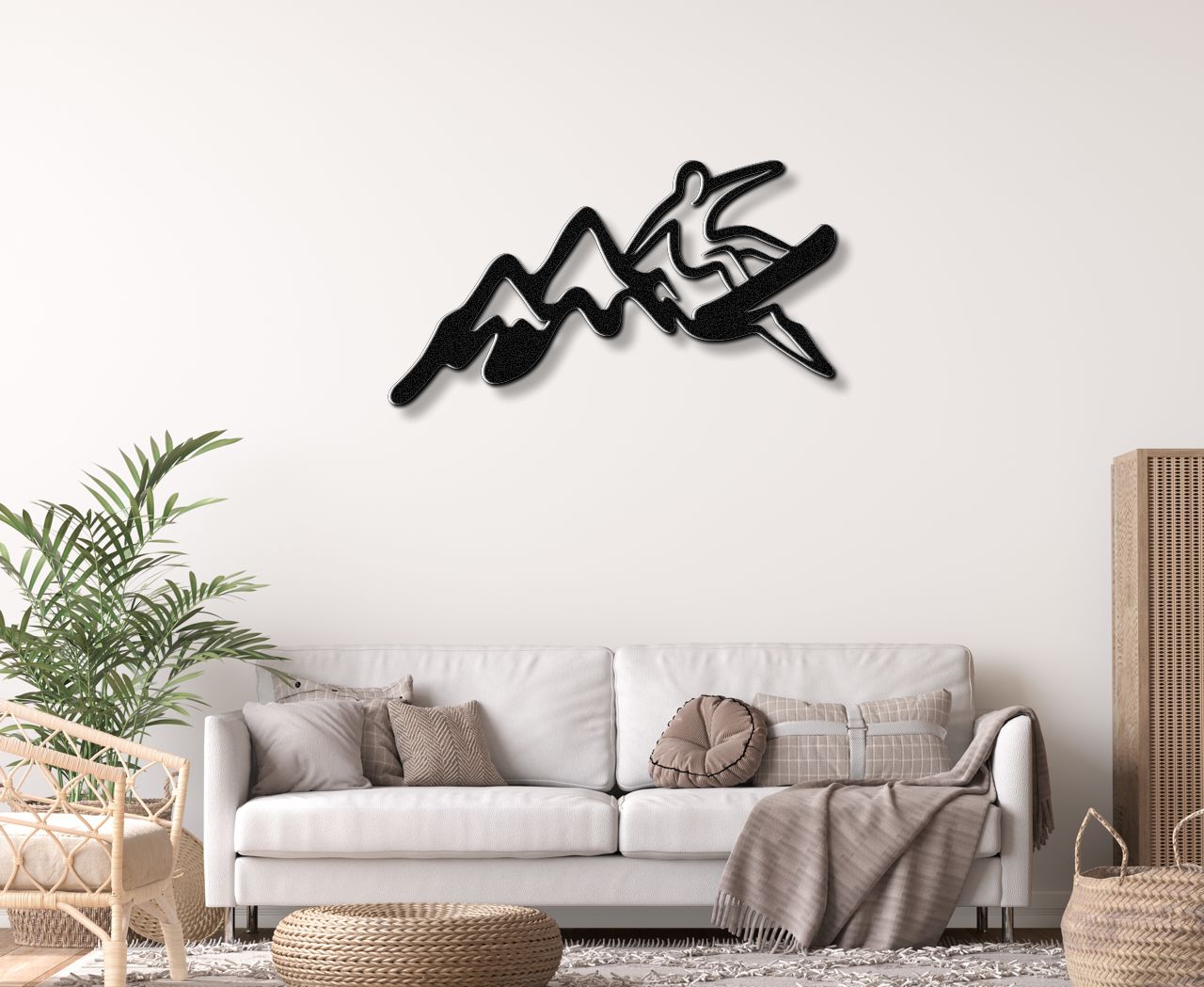 Snowboarder with Mountains Metal Wall Art